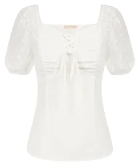 Seckill Offer⌛Ruched Puffed Short Sleeve Square V-Neck Tops