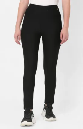 Spykar Women Black Cotton Regular Fit Mid Rise Jeggings
