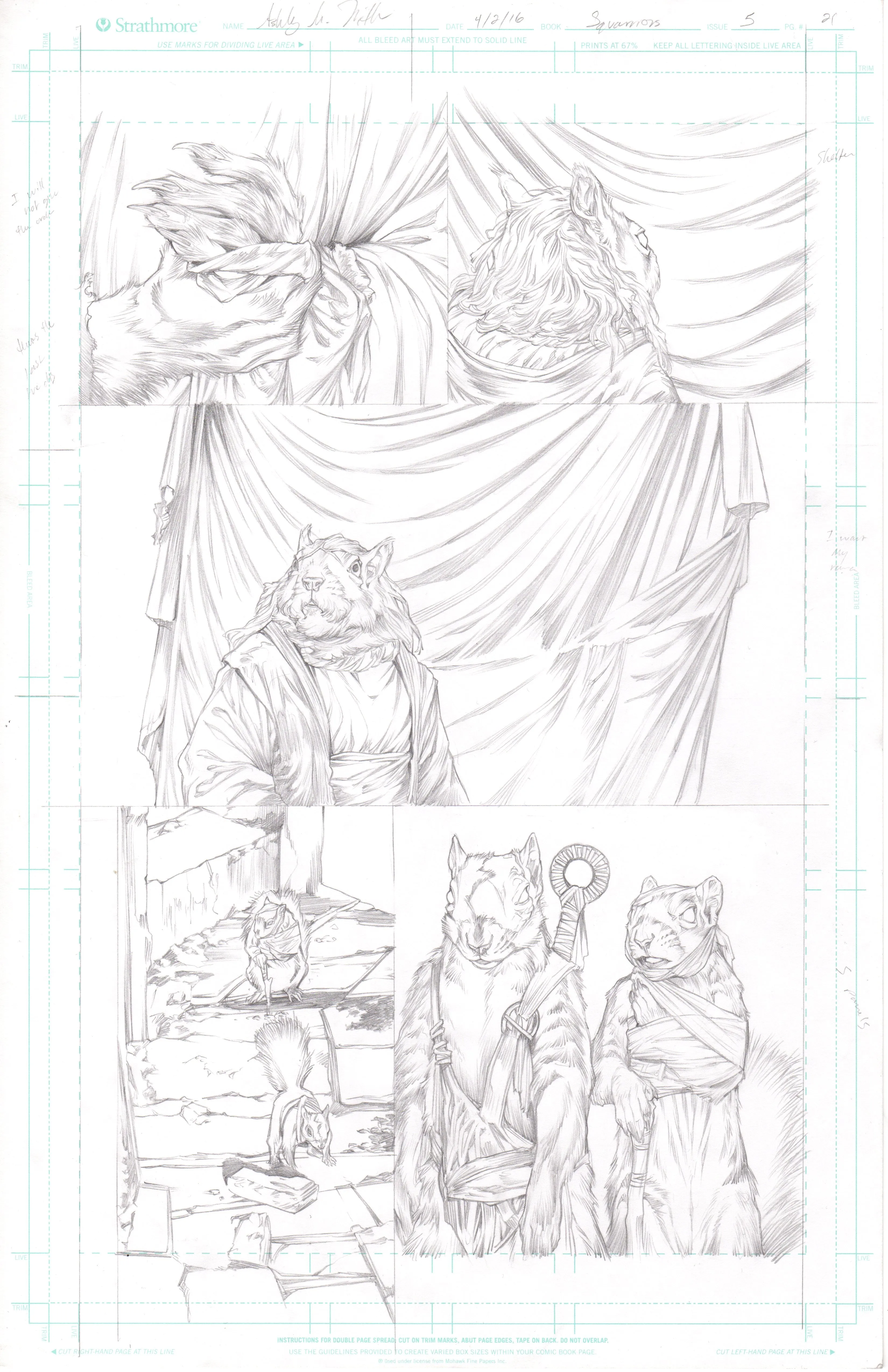 Squarriors comic-used art FULL PAGE -- Summer #1 Redcoat, Bloodpaw, and Rustle