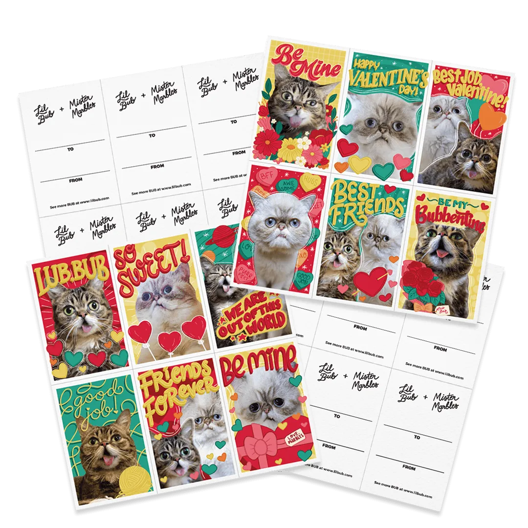 Tear-Away BUB Marbles Valentine Cards - Pack of 24 (Four Sheets)