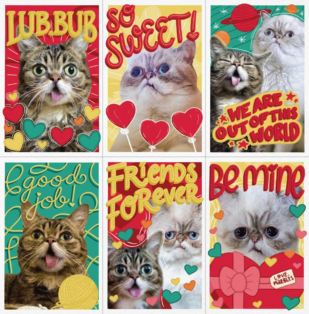 Tear-Away BUB Marbles Valentine Cards - Pack of 24 (Four Sheets)