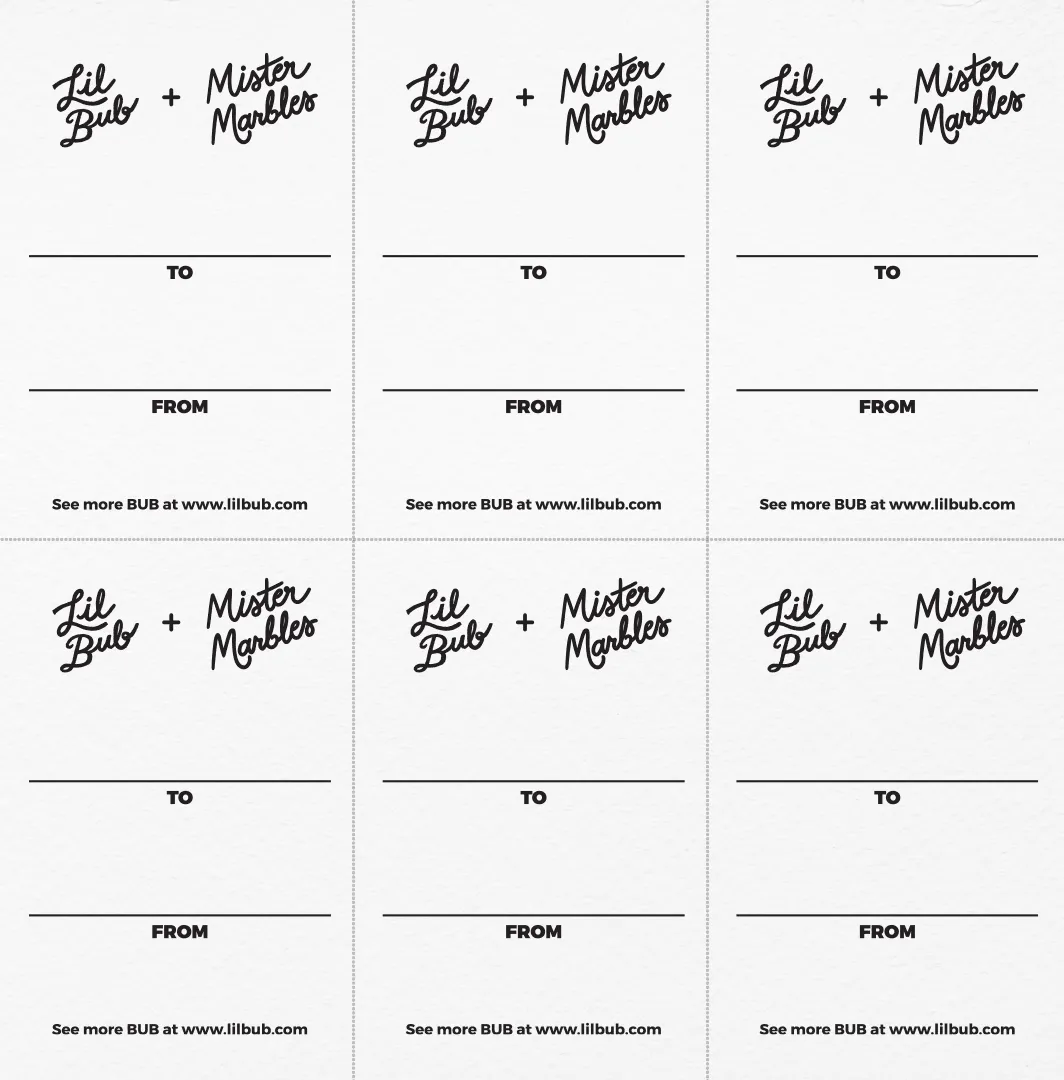 Tear-Away BUB Marbles Valentine Cards - Pack of 24 (Four Sheets)