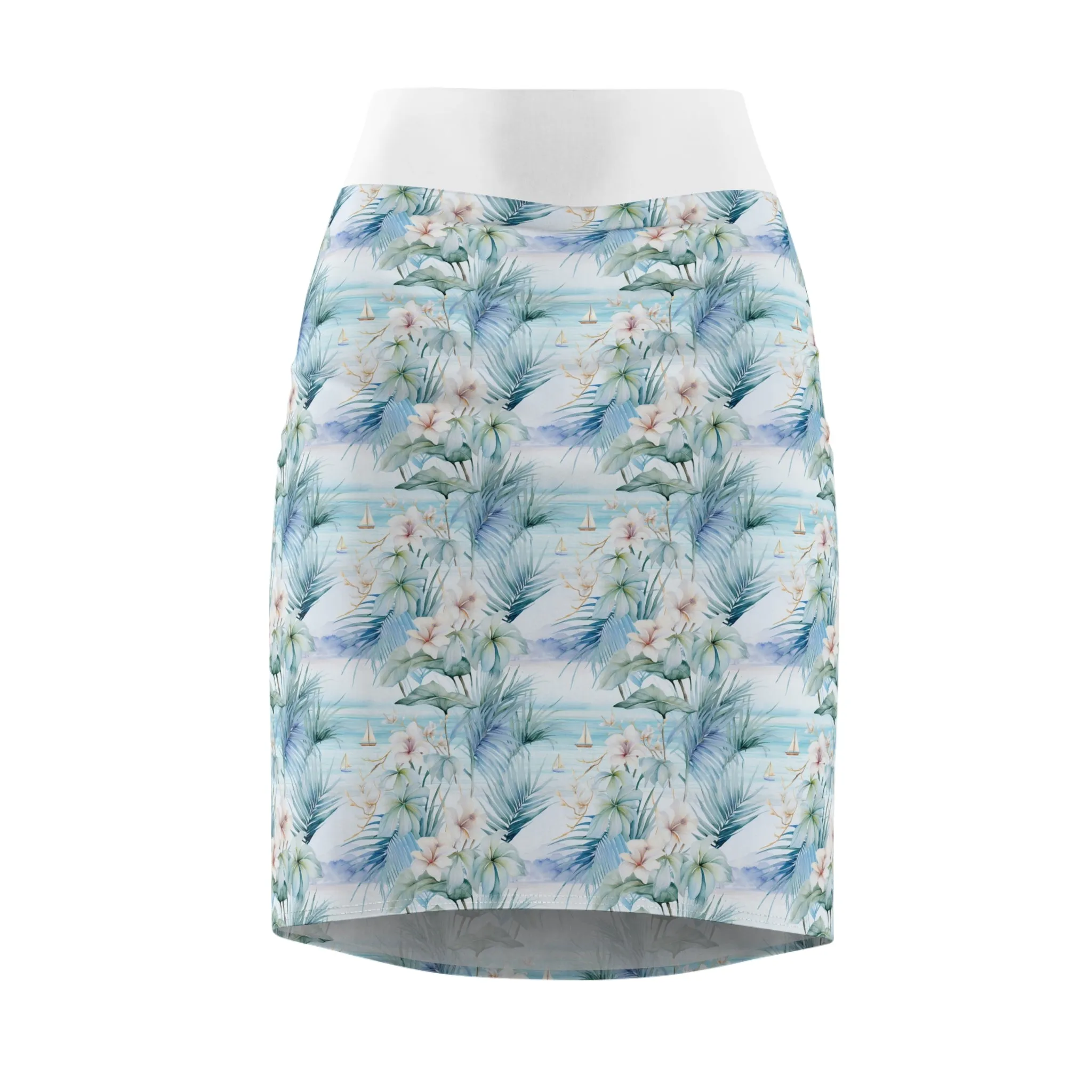 Tropical Blues- Floral Women's Pencil Skirt