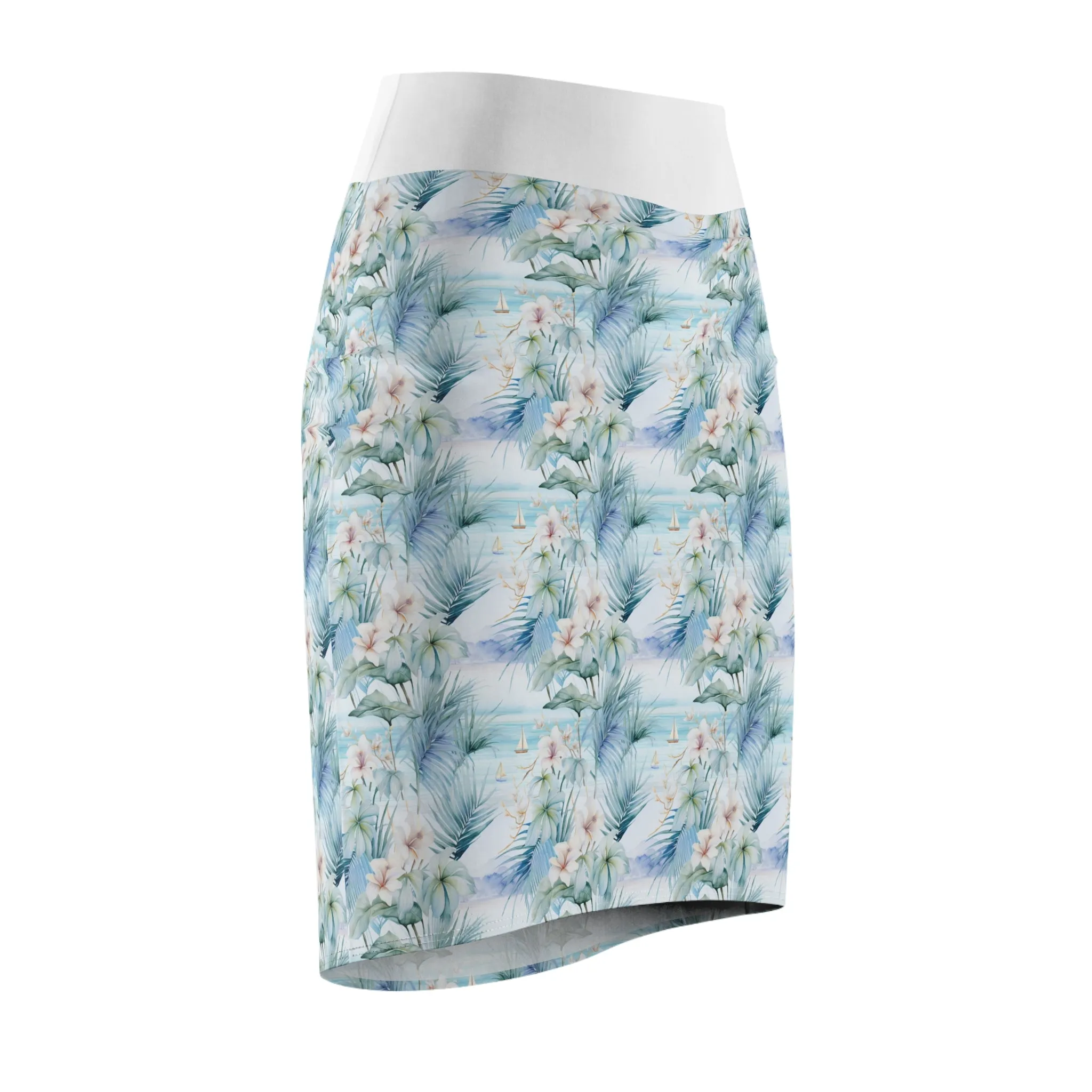 Tropical Blues- Floral Women's Pencil Skirt
