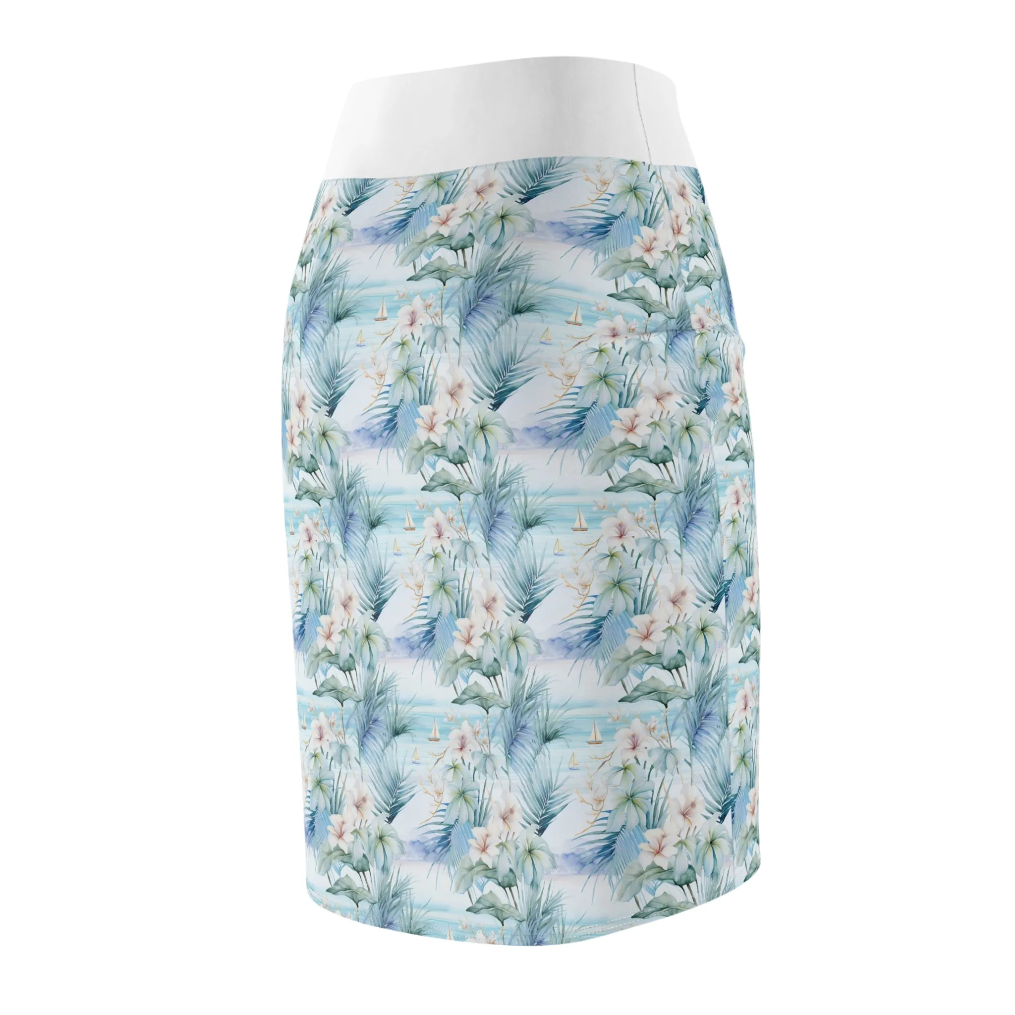 Tropical Blues- Floral Women's Pencil Skirt