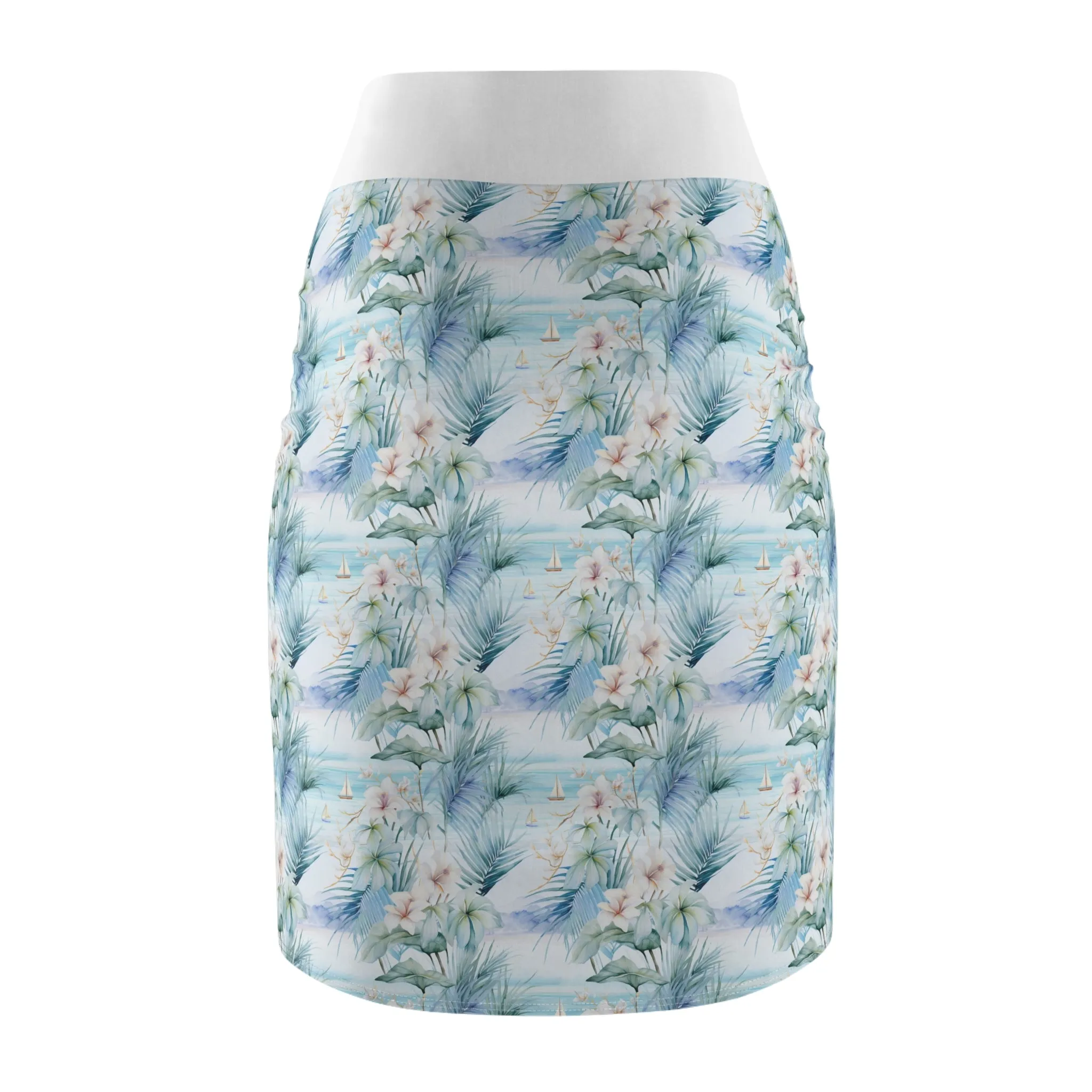 Tropical Blues- Floral Women's Pencil Skirt