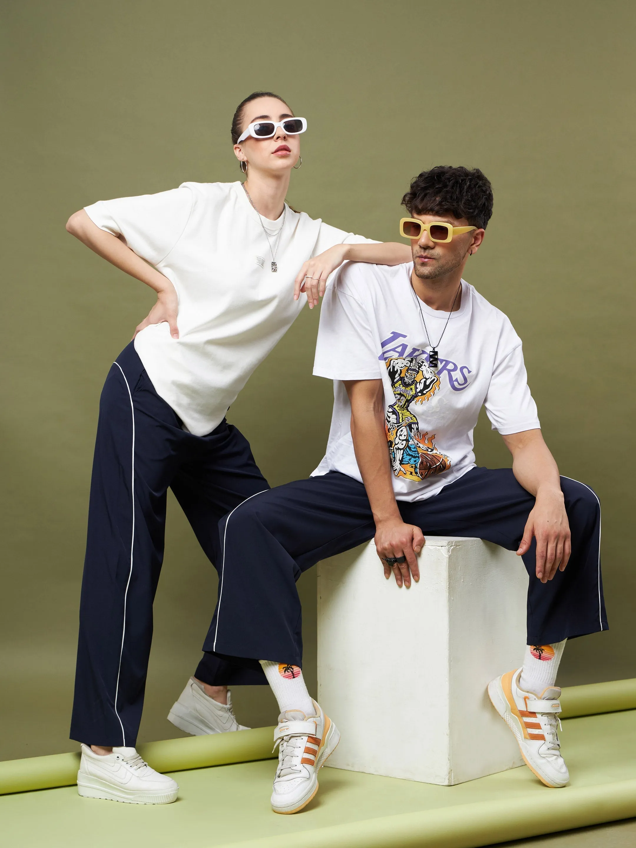 Unisex Navy Piping Parachute Track Pants