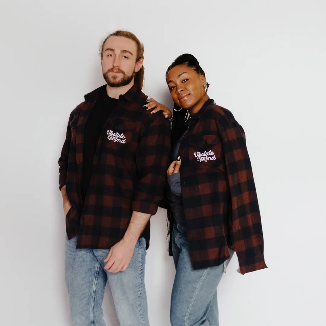UOM Chain Stitch Woven Button-Up Flannel - Dark Red Plaid
