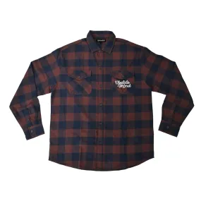UOM Chain Stitch Woven Button-Up Flannel - Dark Red Plaid
