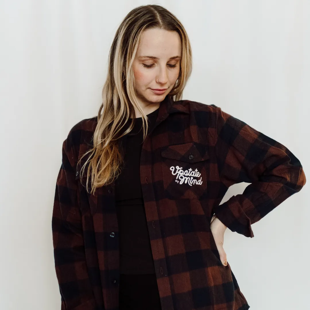 UOM Chain Stitch Woven Button-Up Flannel - Dark Red Plaid