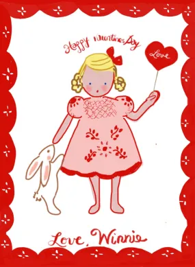 Valentine Cards-Pink dress with Red Flower Pattern
