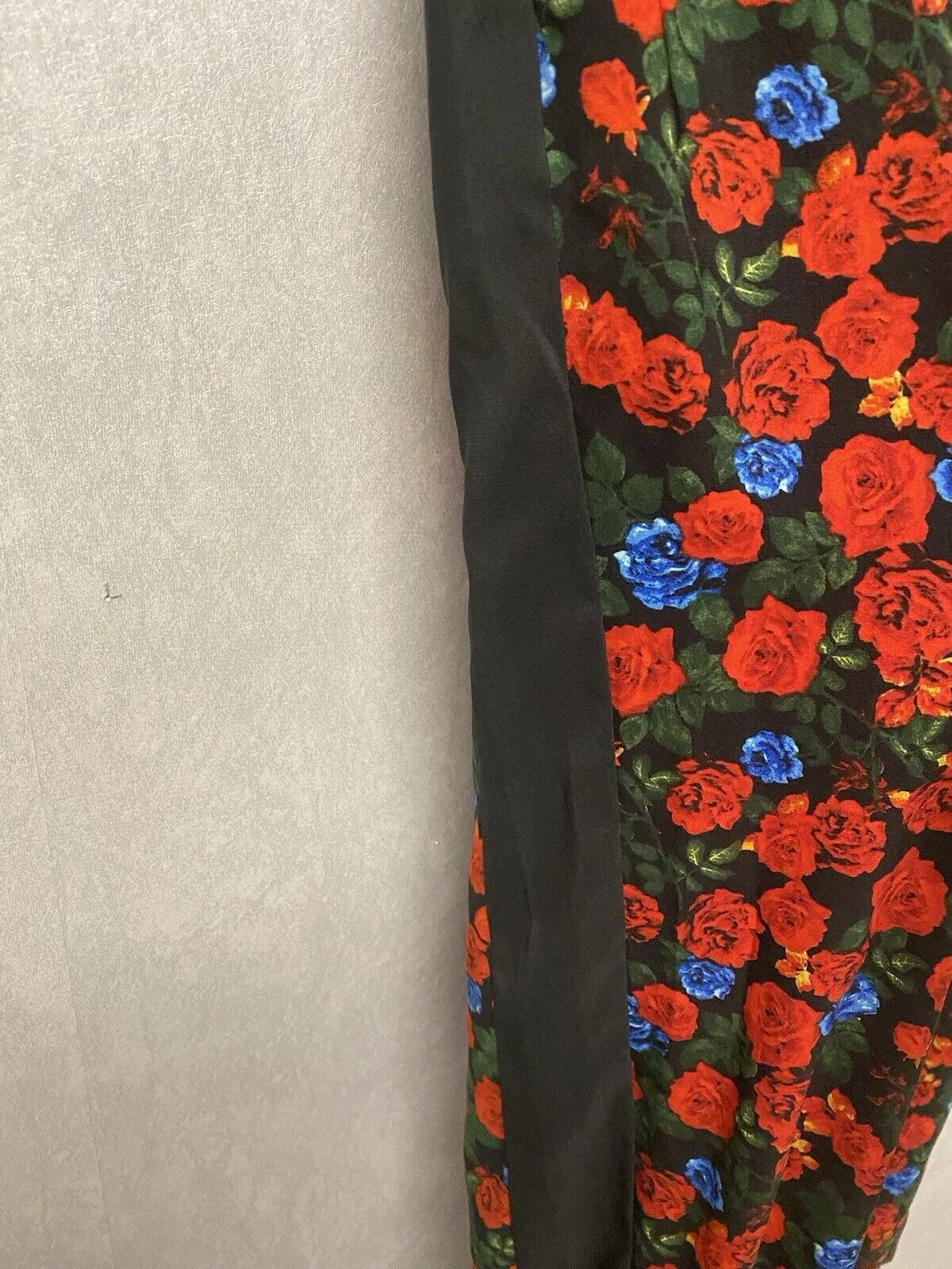 Vince Camuto Flowy Casual Floral Pants, Black Red, Size S Pocketed