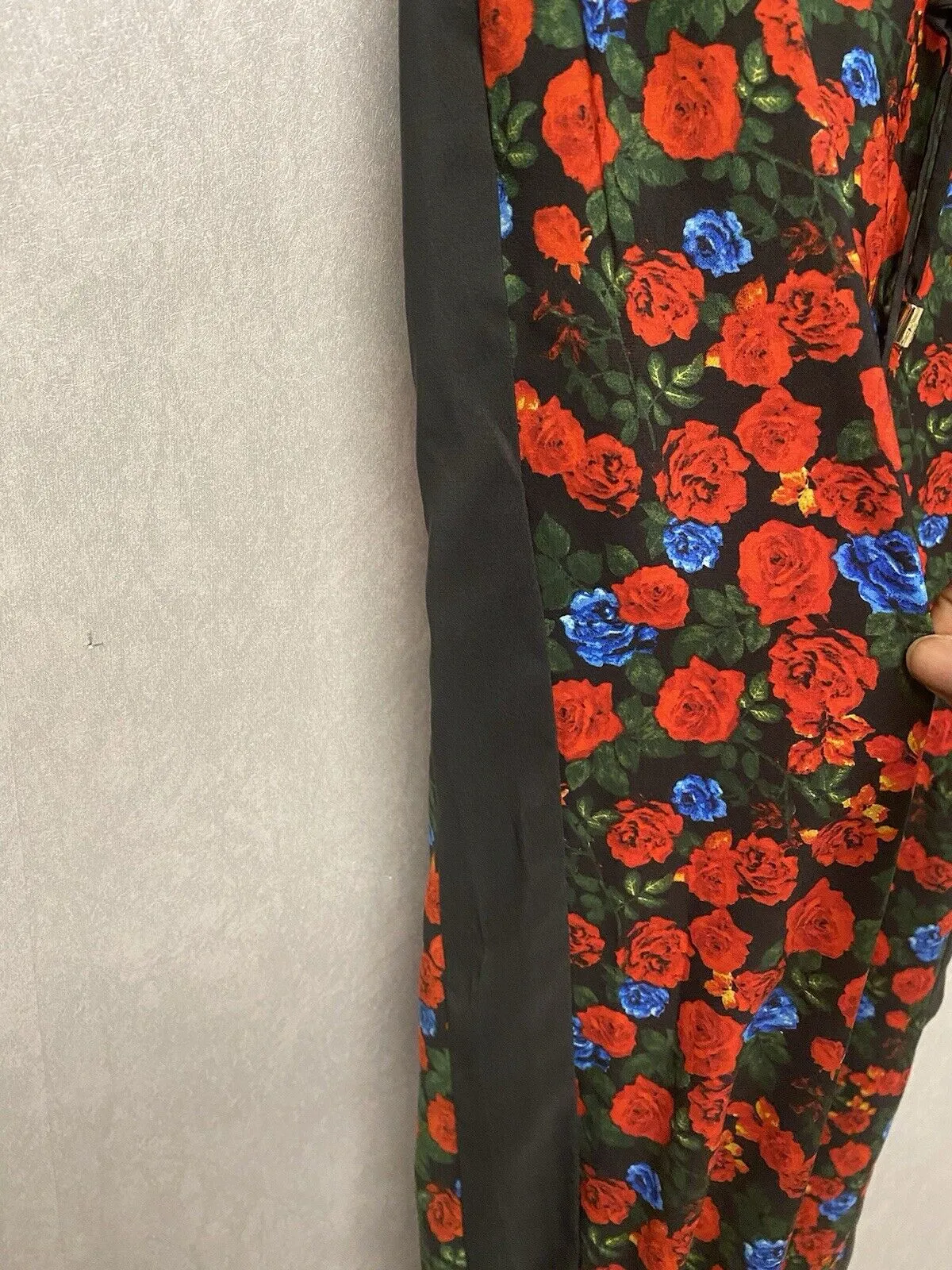 Vince Camuto Flowy Casual Floral Pants, Black Red, Size S Pocketed