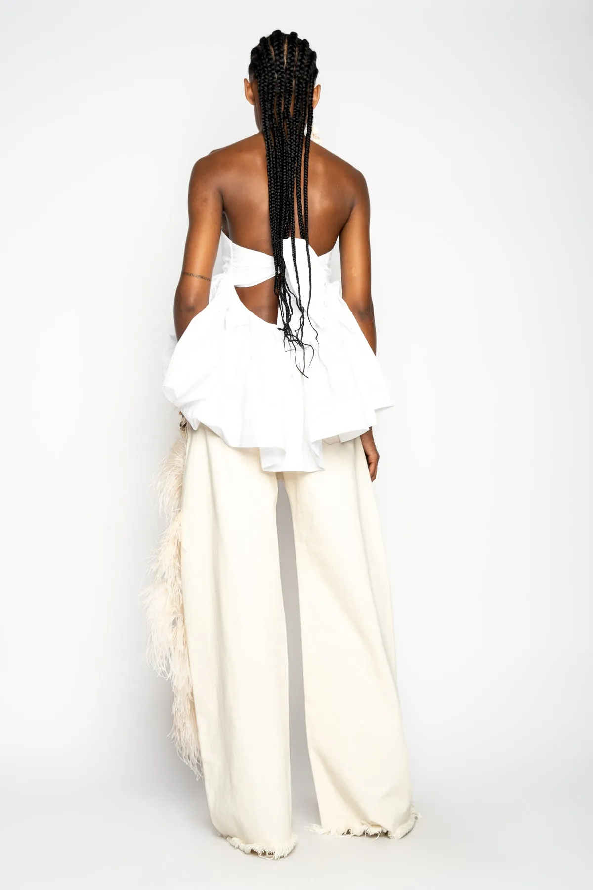 WHITE STRAPLESS PEPLUM TOP