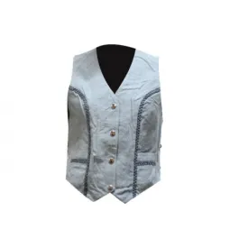 Women's Leather Biker Vest With Laces On The Side, LV221-15-DL