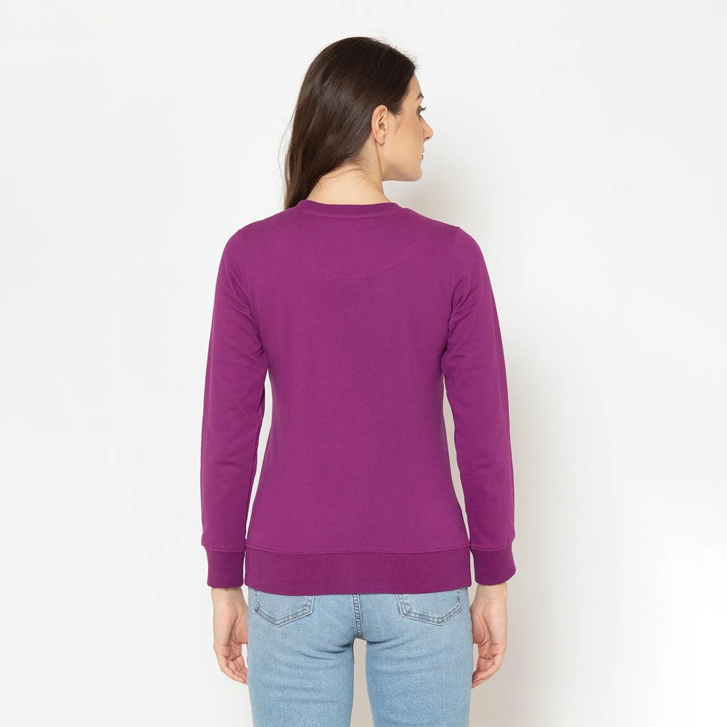 Women's Plain Casual Full Sleeve Sweatshirt - Magenta Purple