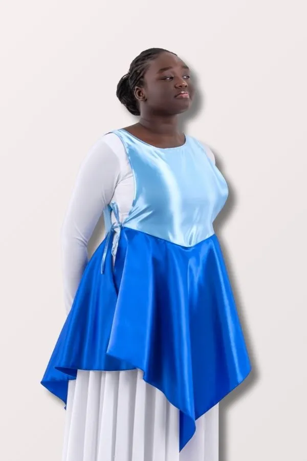 Womens Rose of Sharon Satin Peplum Ephod - Light Blue/Royal
