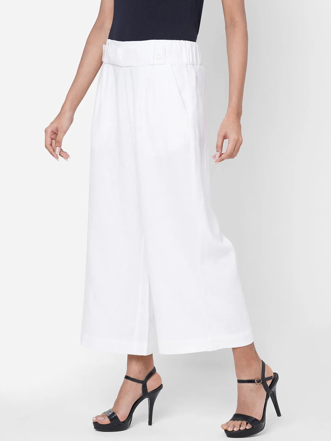 Women's White Linen Regular Fit Culotte