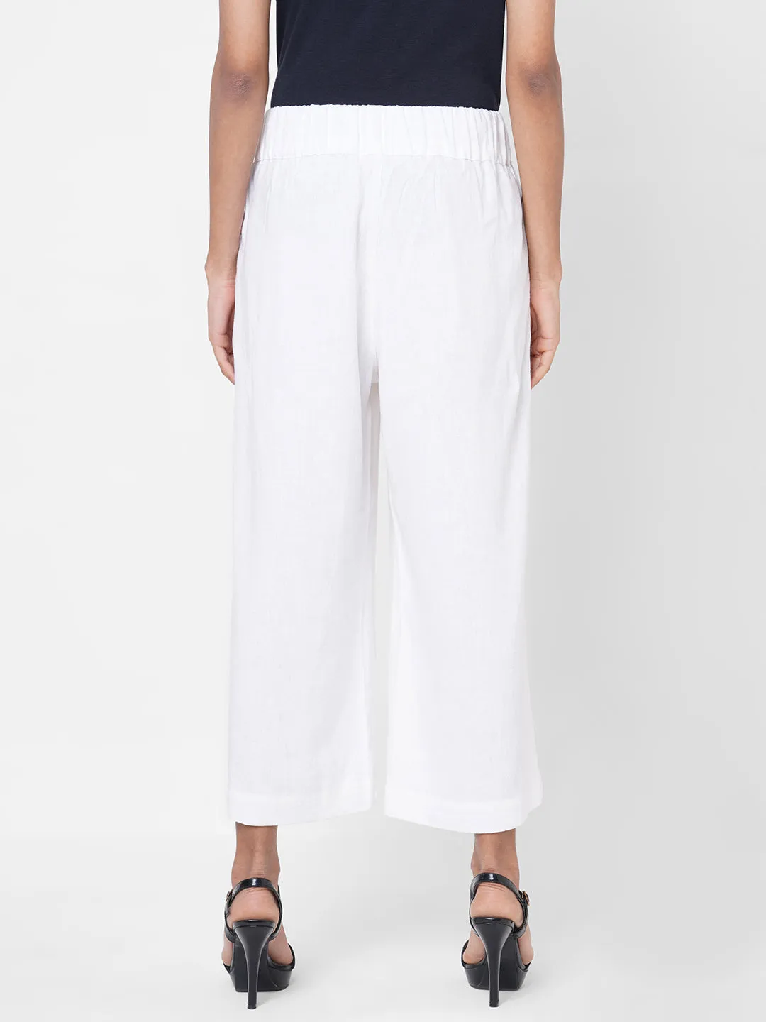 Women's White Linen Regular Fit Culotte