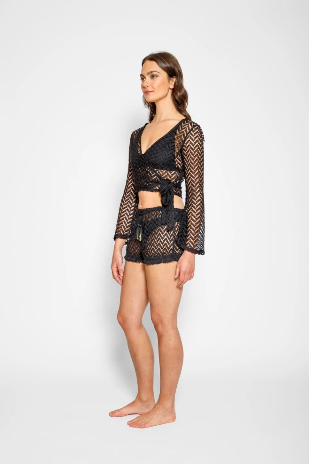 Zuma Long Sleeve Crochet Wrap Top