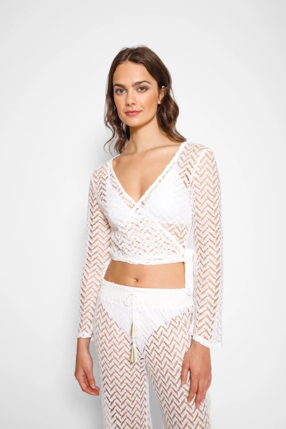 Zuma Long Sleeve Crochet Wrap Top