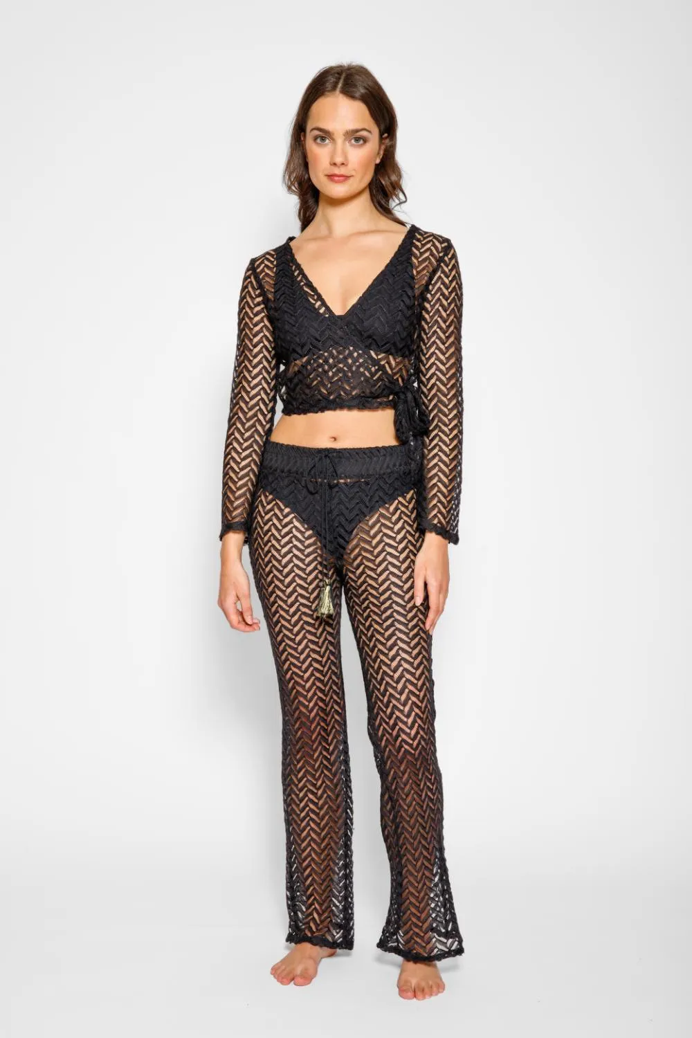 Zuma Long Sleeve Crochet Wrap Top