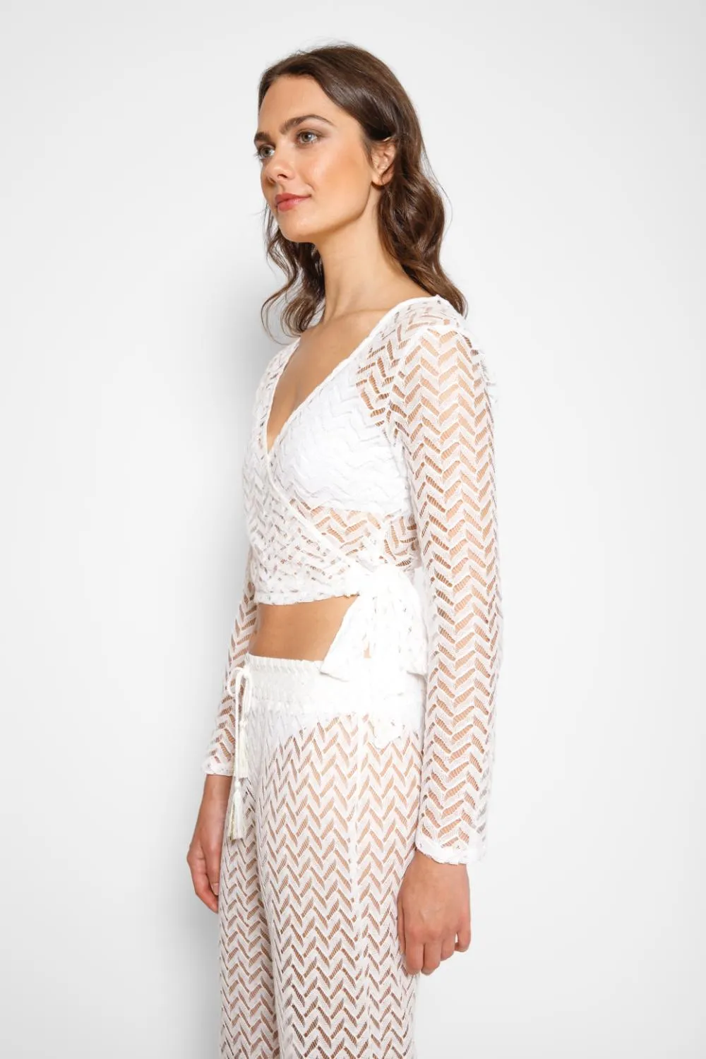 Zuma Long Sleeve Crochet Wrap Top